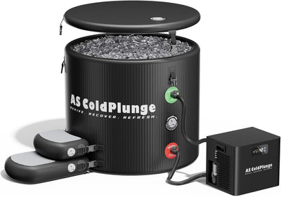 1/3 HP Ice Bath Chiller & 120 Gal Cold Plunge Tub Kit | Built-In Pump & Filter, 42°F Cooling, XL Insulated Ice Pod Pro with Step Stool, Cold Plunge Tub with Chiller for Cold Therapy