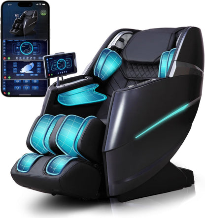 Massage Chair 4D Full Body Zero Gravity 55" Long Sl-Track,Black | 20 Auto Modes,40 Airbags,Back Heat,Body Scan,Calf & Foot Roller,Hd Touchscreen,App Control,Bluetooth Speaker for Home Office