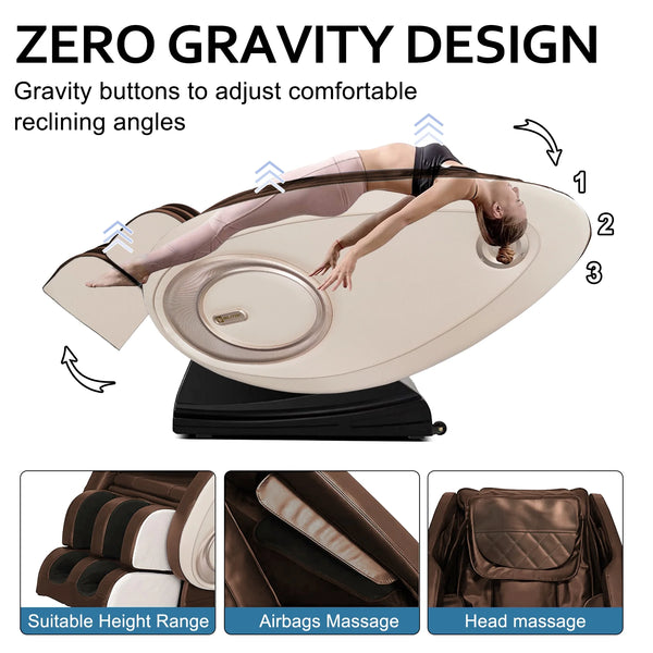 Zero Gravity Full Body Massage Chair with Bluetooth, Heat & Tablet Remote — Gold