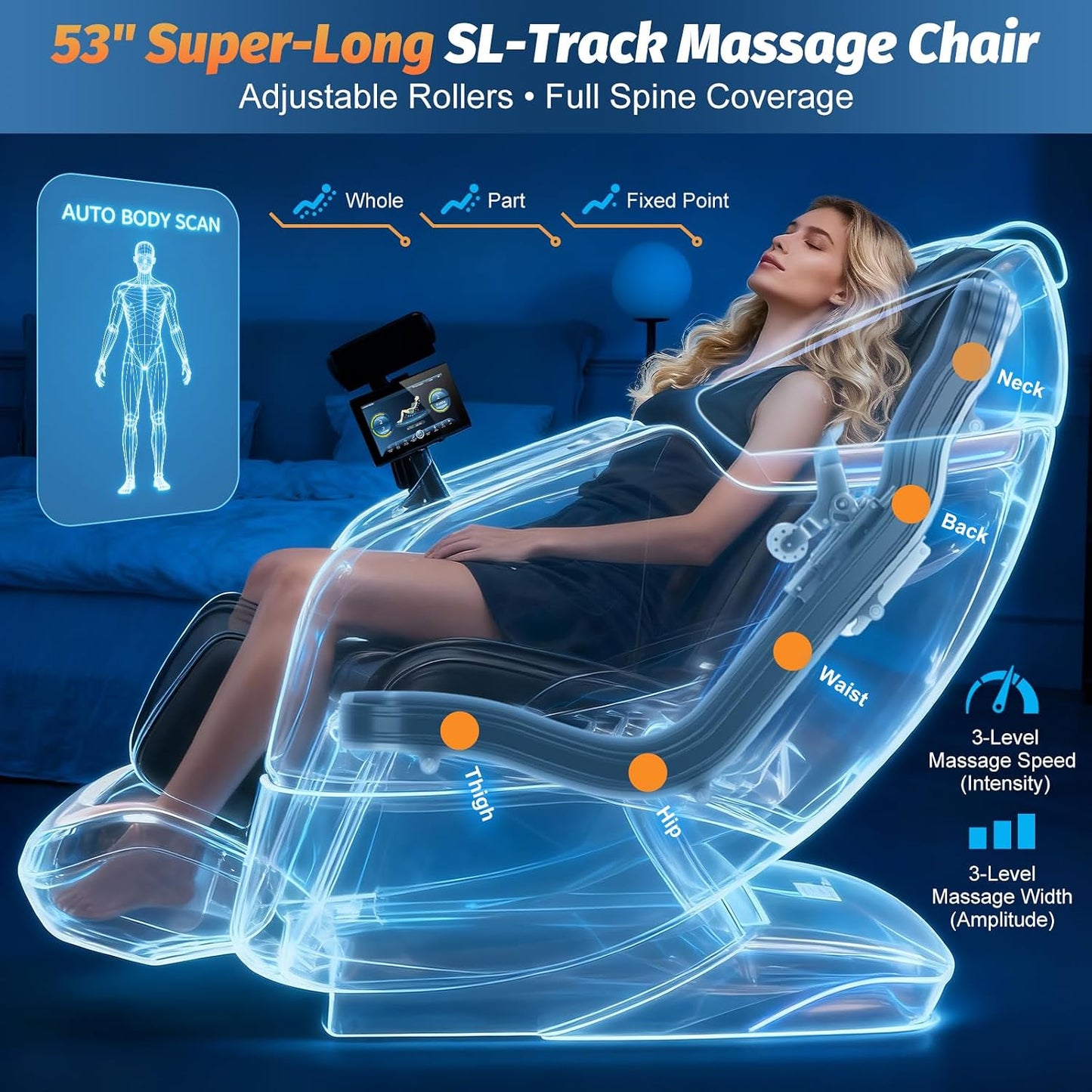 Massage Chair Full Body, 2026 Zero Gravity Sl-Track Shiatsu Massage Chairs Recliner with AI Voice, LED Backlight Remote Control, Waist & Calf Heating, Phone Joystick and Holder, G6 Black