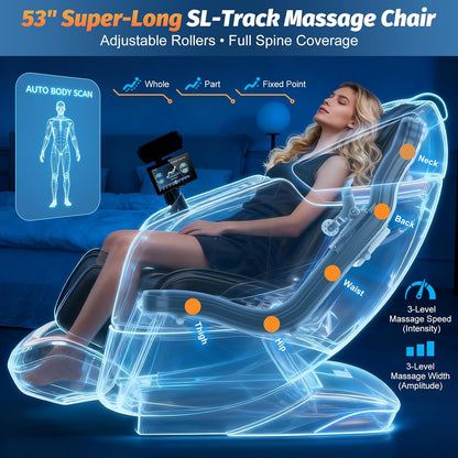 Massage Chair Full Body, 2026 Zero Gravity Sl-Track Shiatsu Massage Chairs Recliner with AI Voice, LED Backlight Remote Control, Waist & Calf Heating, Phone Joystick and Holder, G6 Black