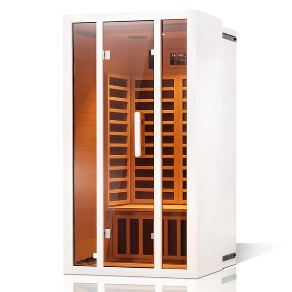 2-Person Extendable Hemlock Wood FAR Infrared Sauna with 6 Carbon Heaters, Low EMF, LED Lights & Bluetooth Speaker