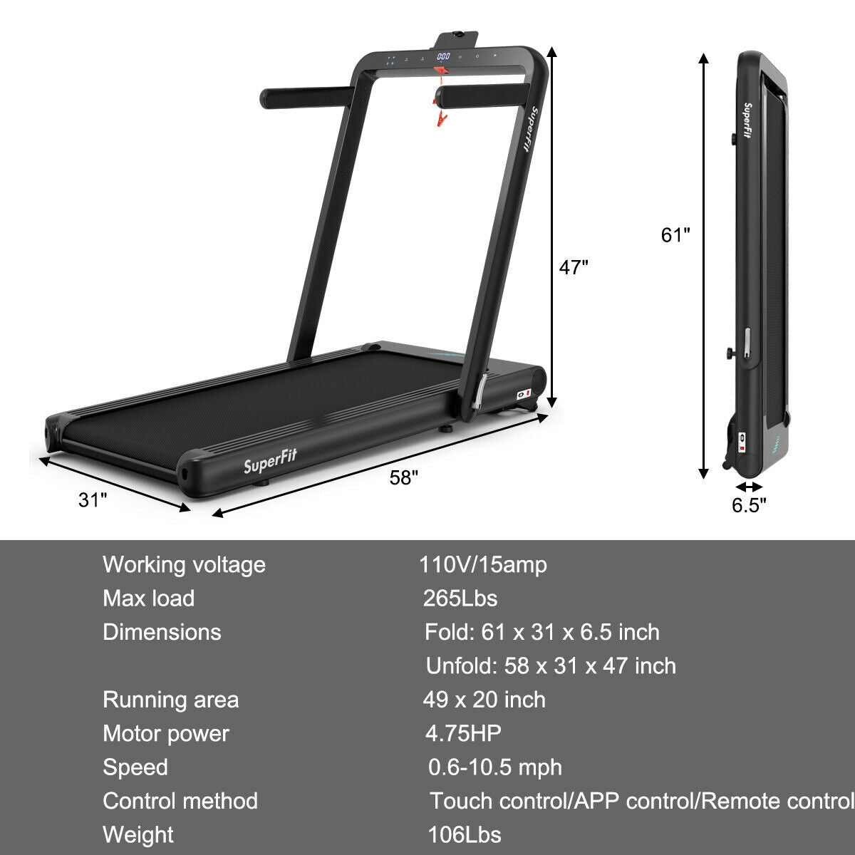 Direct Deals 4.75HP 2 In 1 Folding Treadmill with Remote APP Control