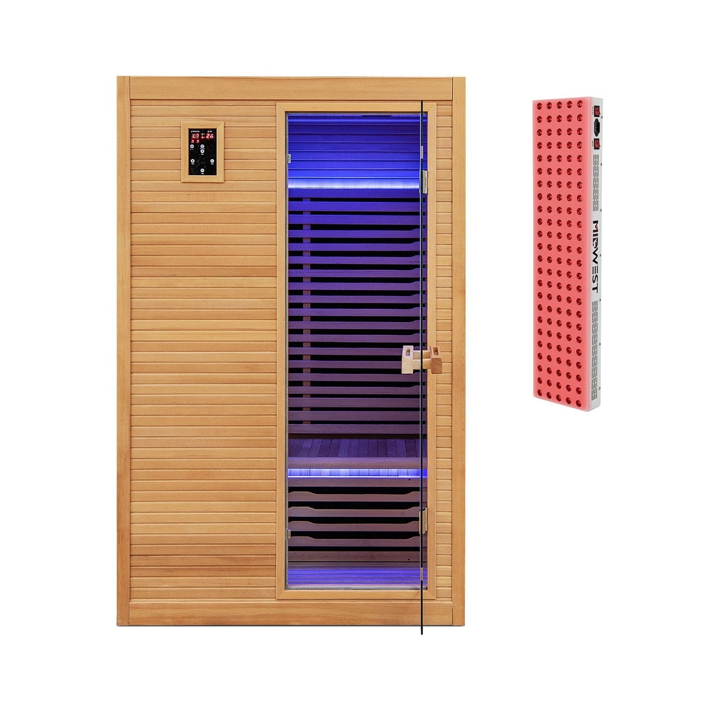 2-Person Far Infrared Wooden Sauna Room with Red Light Therapy Panel