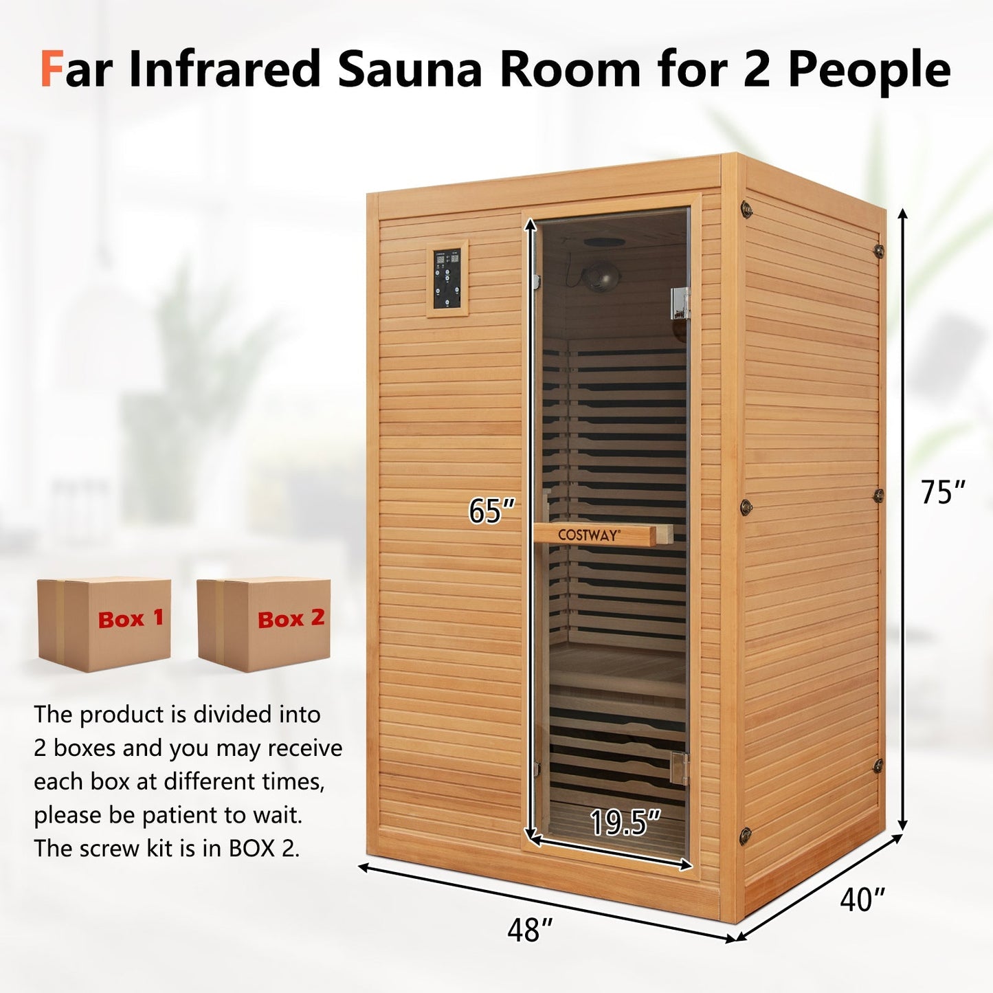 2-Person Far Infrared Wooden Sauna Room with Red Light Therapy Panel