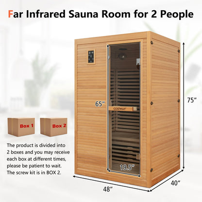 2-Person Far Infrared Wooden Sauna Room with Red Light Therapy Panel