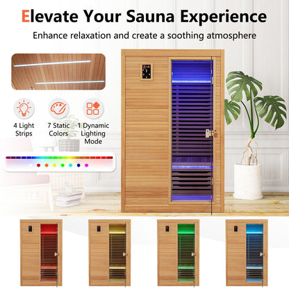 2-Person Far Infrared Wooden Sauna Room with Red Light Therapy Panel