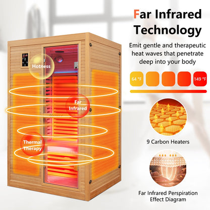 2-Person Far Infrared Wooden Sauna Room with Red Light Therapy Panel