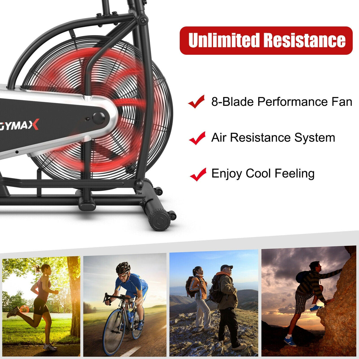 Direct Deals Upright Air Bike with Unlimited Resistance-Black