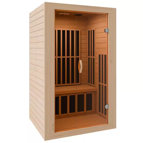 2-Person Indoor Hemlock Wood Infrared Sauna with Bluetooth Speaker & Digital Control Panel
