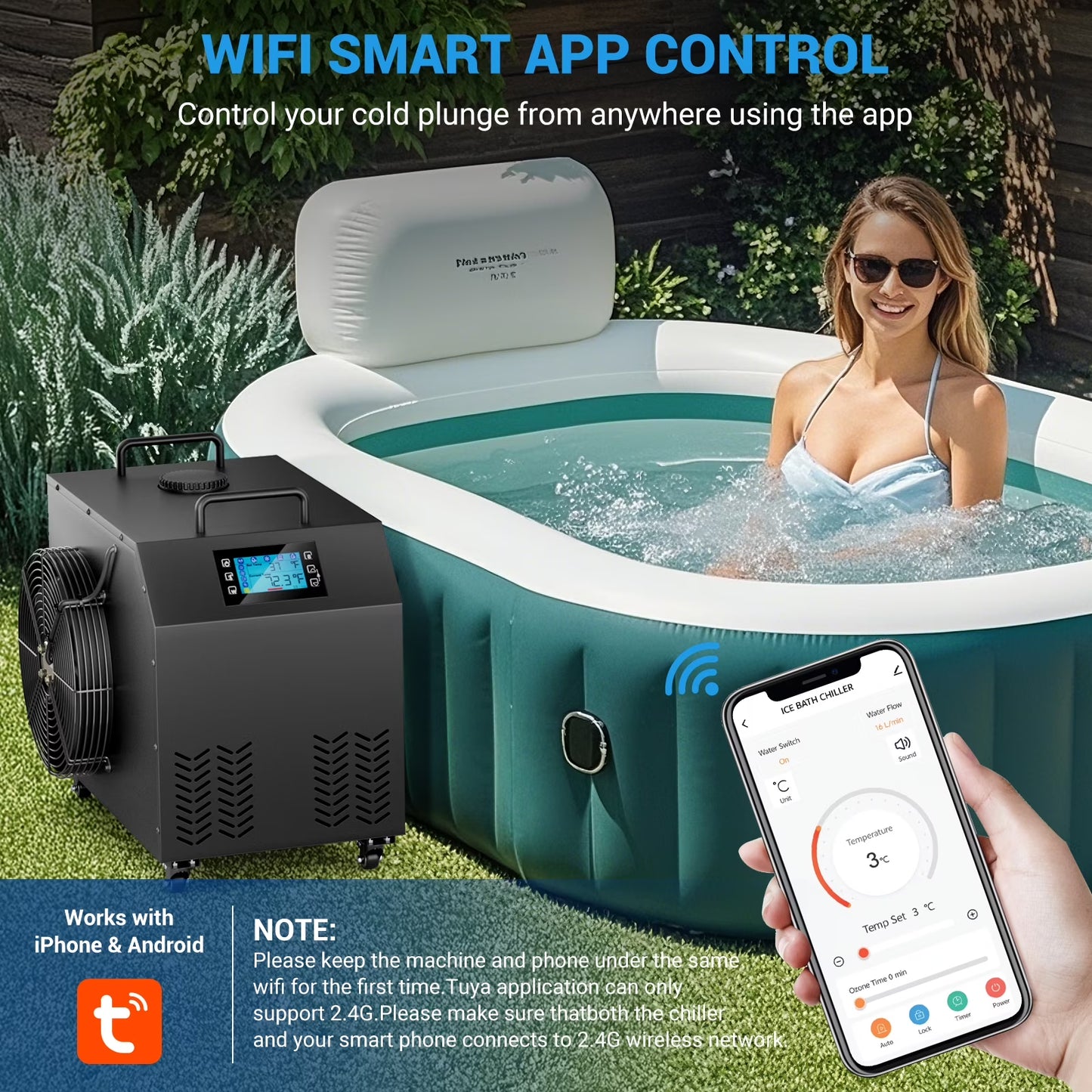 Cold Plunge Chiller 1HP, Water Chiller for Ice Bathtub 210 Gallon, Adjustable Temperature 37.4 F~107.6 F