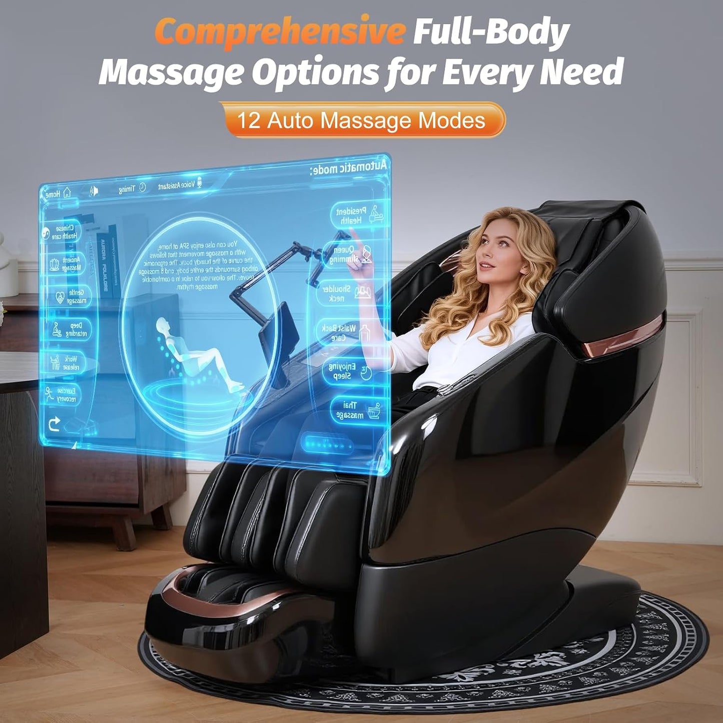 Massage Chair Full Body, 2026 Zero Gravity Sl-Track Shiatsu Massage Chairs Recliner with AI Voice, LED Backlight Remote Control, Waist & Calf Heating, Phone Joystick and Holder, G6 Black