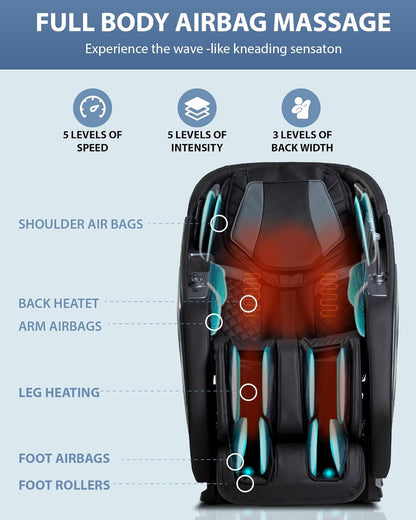4D Massage Chair: Full Body Zero Gravity Massage Chair Full Body SL Track Chair Massage Black