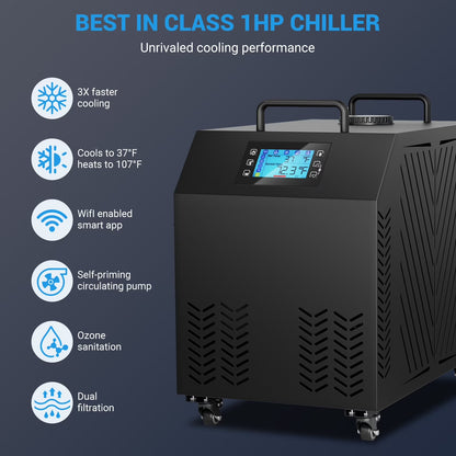 Cold Plunge Chiller 1HP, Water Chiller for Ice Bathtub 210 Gallon, Adjustable Temperature 37.4 F~107.6 F