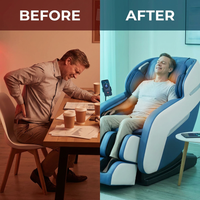 Blue Faux Leather Zero Gravity Recliner 3D Programmable Massage Chair — Before & After
