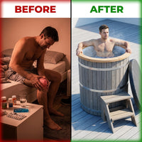 Cold Therapy Ice Bath Built for Home Recovery, 118 Gallon Capacity, Upright Sitting Design, 37x33 Compact Size — Before & After