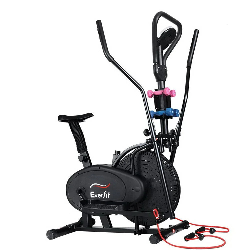 Everfit Elliptical Cross Trainer Exercise Bike with Hand Pulse Sensors, Dumbbells and Resistance Bands