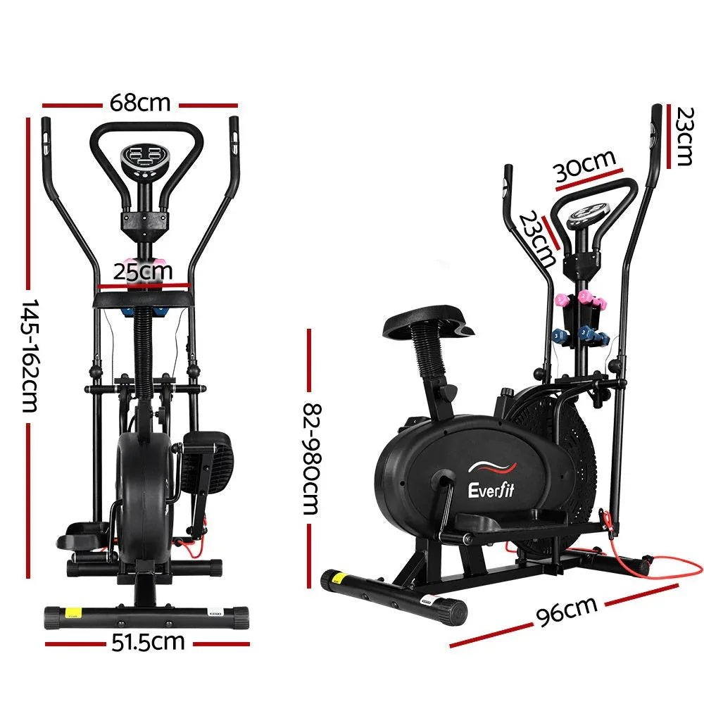 Everfit Elliptical Cross Trainer Exercise Bike with Hand Pulse Sensors, Dumbbells and Resistance Bands