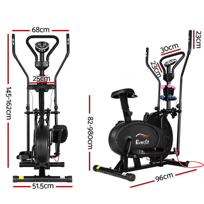 Everfit Elliptical Cross Trainer Exercise Bike with Hand Pulse Sensors, Dumbbells and Resistance Bands
