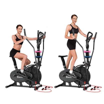 Everfit Elliptical Cross Trainer Exercise Bike with Hand Pulse Sensors, Dumbbells and Resistance Bands