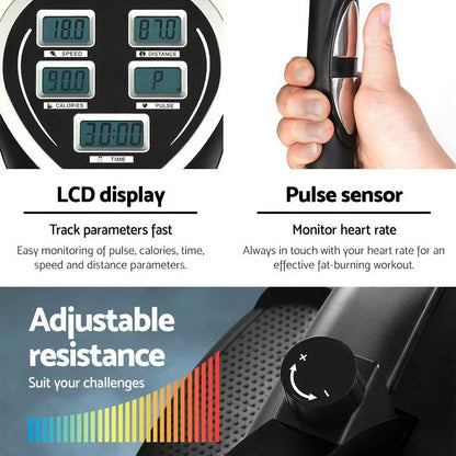 Everfit Elliptical Cross Trainer Exercise Bike with Hand Pulse Sensors, Dumbbells and Resistance Bands
