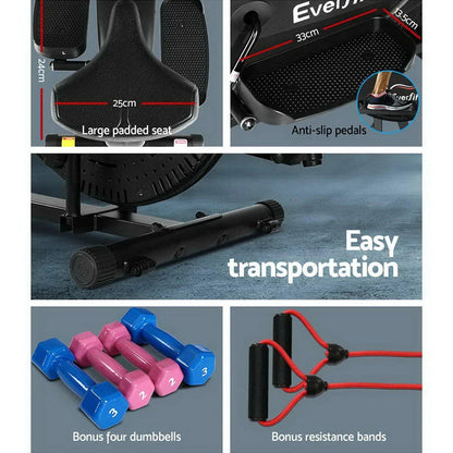 Everfit Elliptical Cross Trainer Exercise Bike with Hand Pulse Sensors, Dumbbells and Resistance Bands
