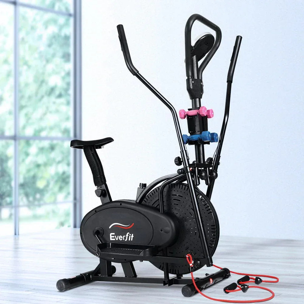 Everfit Elliptical Cross Trainer Exercise Bike with Hand Pulse Sensors, Dumbbells and Resistance Bands