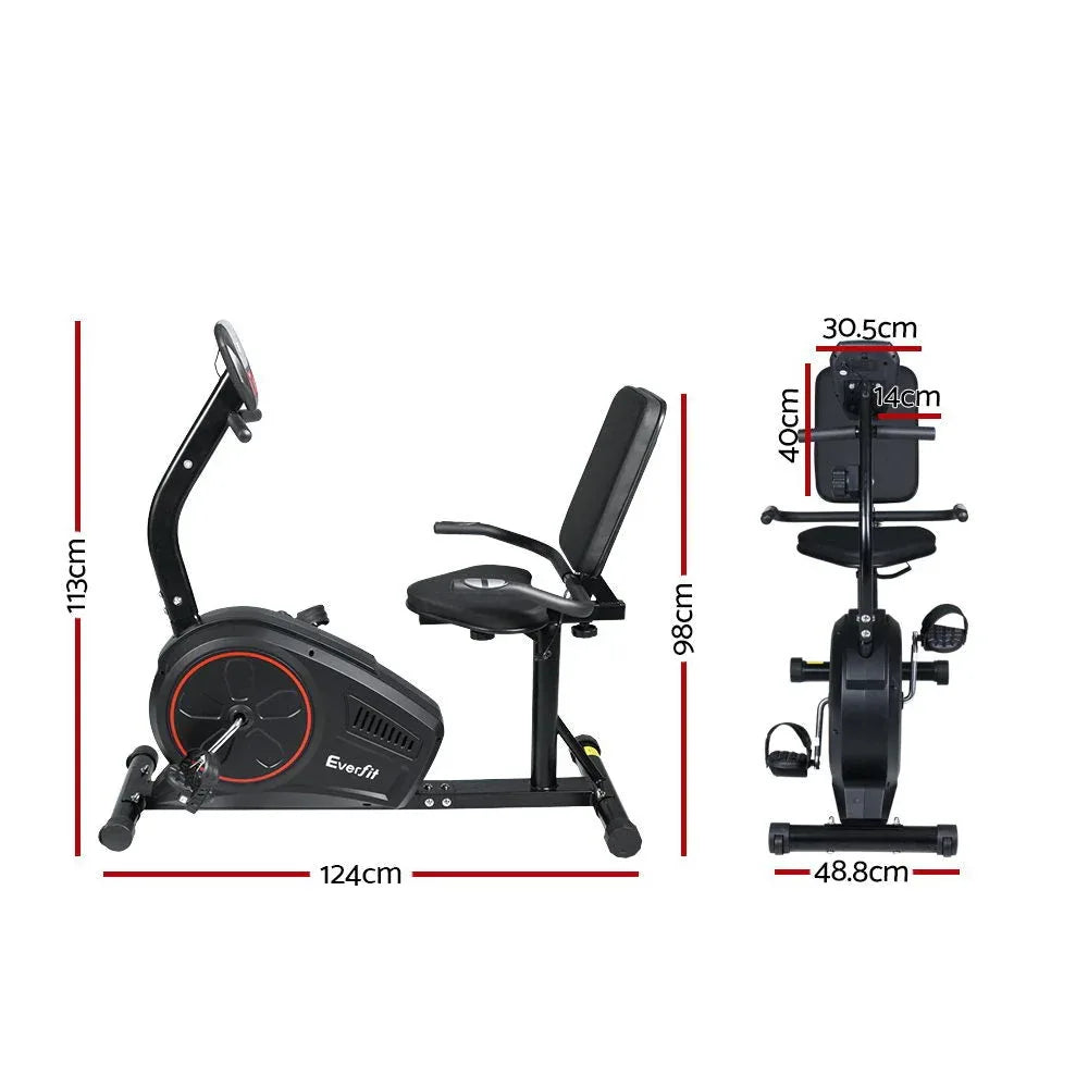 Everfit Recumbent Exercise Bike with Hand Pulse Sensor, 8-Level Magnetic Resistance and LCD Monitor