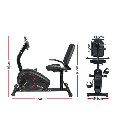 Everfit Recumbent Exercise Bike with Hand Pulse Sensor, 8-Level Magnetic Resistance and LCD Monitor