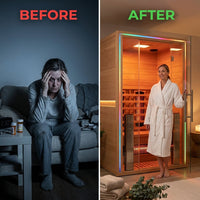 Full Spectrum Infrared Sauna，1-2 Person Home Sauna，Wooden Canadian Hemlock Indoor Spa Sauna with Resonance Speaker, Panoramic Tempered Glass Door — Before & After