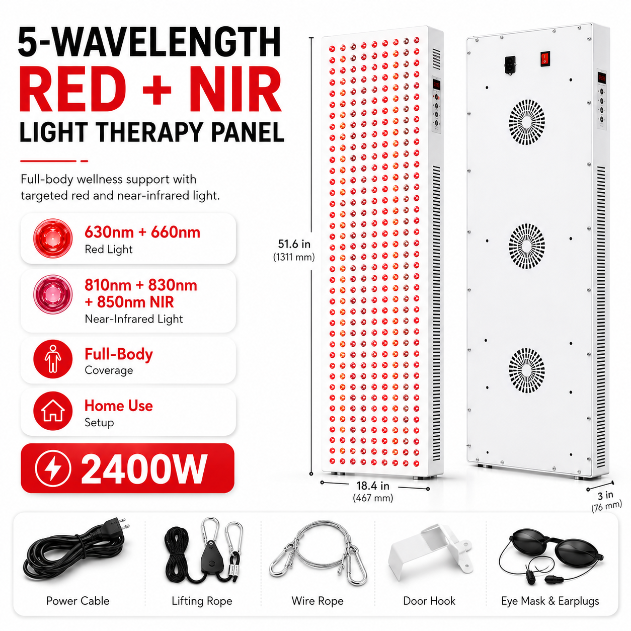 Red Light Therapy & Near Infrared Light Therapy Panel, Full Body, 2400W