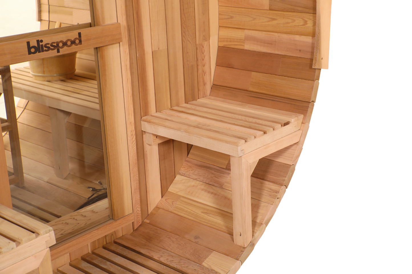 Canadian Red Cedar Outdoor Steam Barell Sauna, 2-4 / 4-6 persons with Full Glass Back & 2 front Porch seats