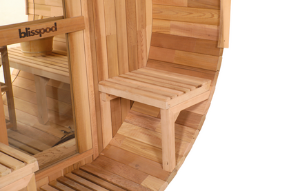 Canadian Red Cedar Outdoor Steam Barell Sauna, 2-4 / 4-6 persons with Full Glass Back & 2 front Porch seats