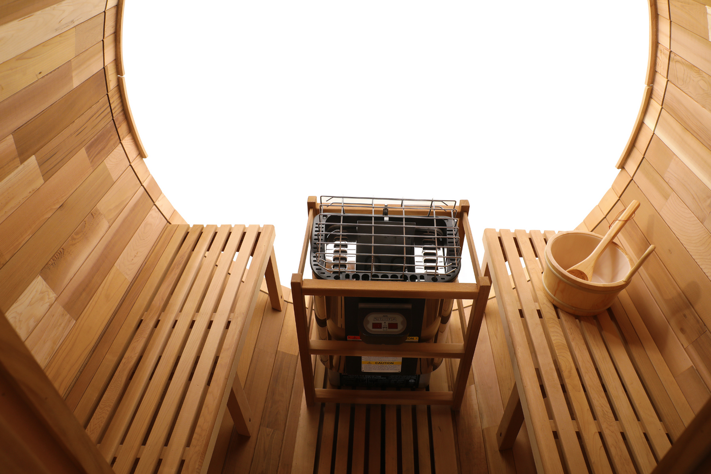 Canadian Red Cedar Outdoor Steam Barell Sauna, 2-4 / 4-6 persons with Full Glass Back & 2 front Porch seats