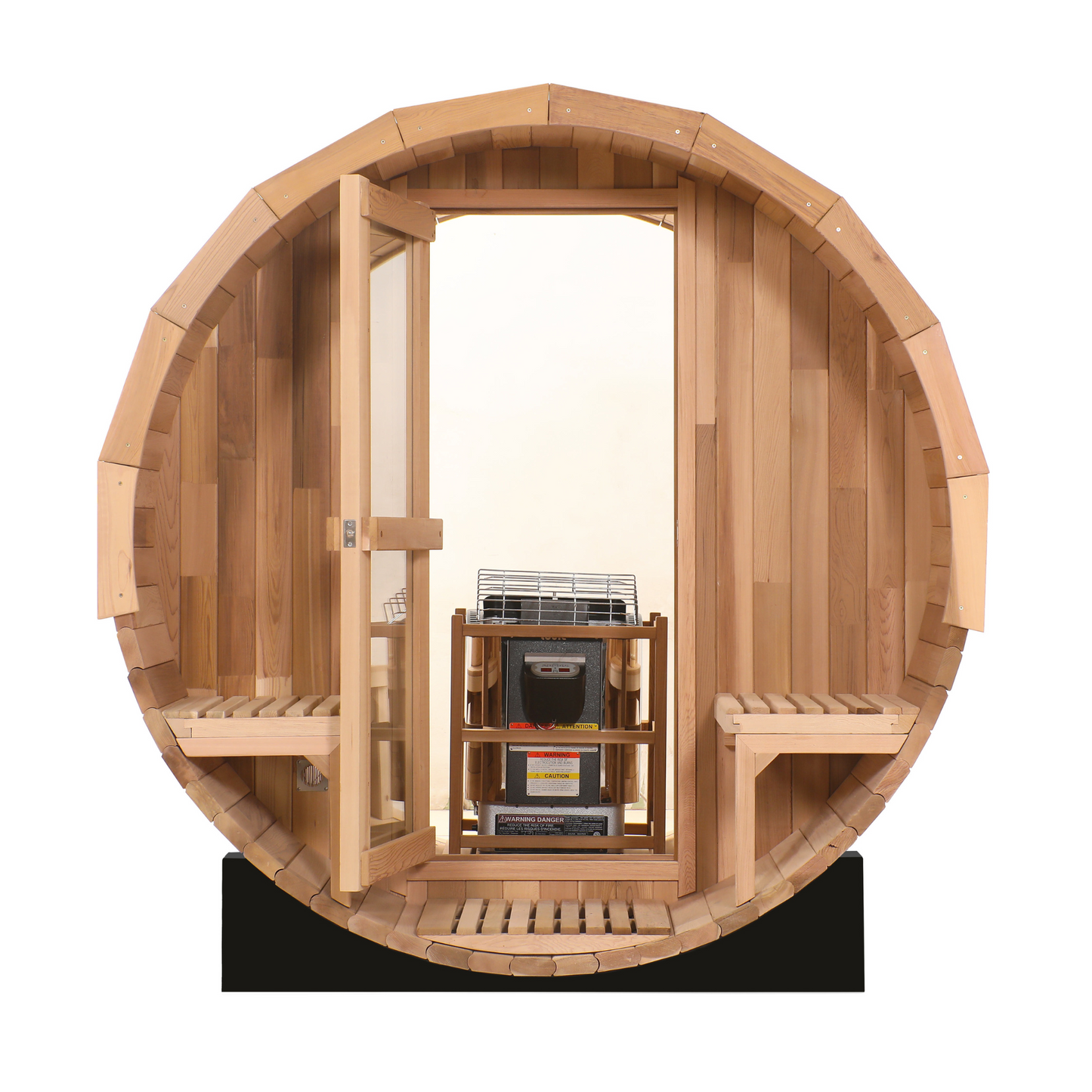 Canadian Red Cedar Outdoor Steam Barell Sauna, 2-4 / 4-6 persons with Full Glass Back & 2 front Porch seats