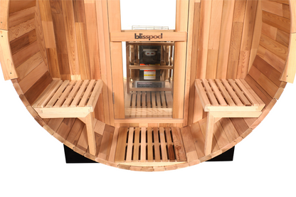 Canadian Red Cedar Outdoor Steam Barell Sauna, 2-4 / 4-6 persons with Full Glass Back & 2 front Porch seats