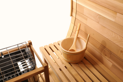 Canadian Red Cedar Outdoor Steam Barell Sauna, 2-4 / 4-6 persons with Full Glass Back & 2 front Porch seats