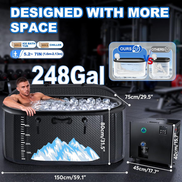 Full-Length Cold Plunge Tub with 1HP Dual-System Chiller