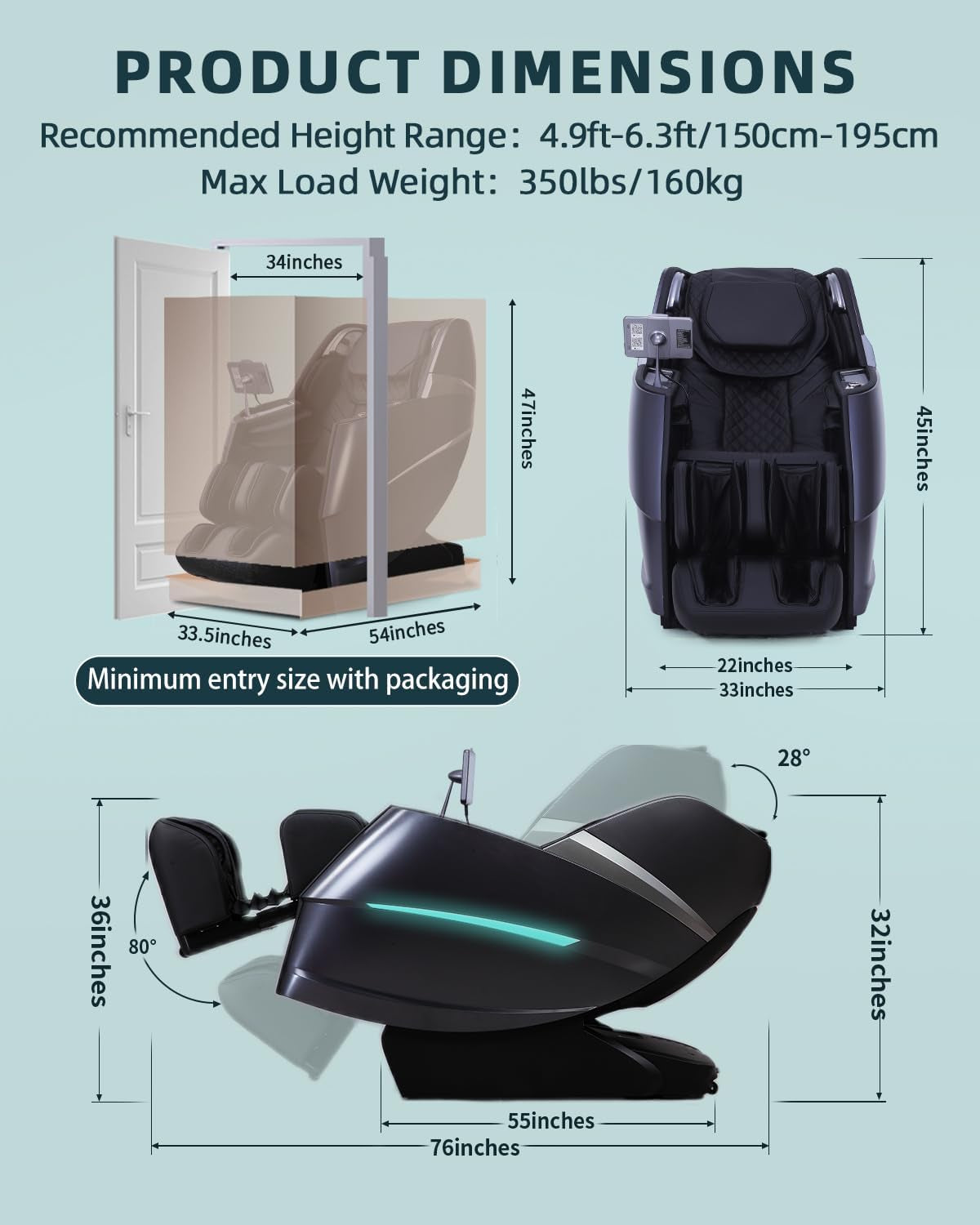 Massage Chair 4D Full Body Zero Gravity 55" Long Sl-Track,Black | 20 Auto Modes,40 Airbags,Back Heat,Body Scan,Calf & Foot Roller,Hd Touchscreen,App Control,Bluetooth Speaker for Home Office