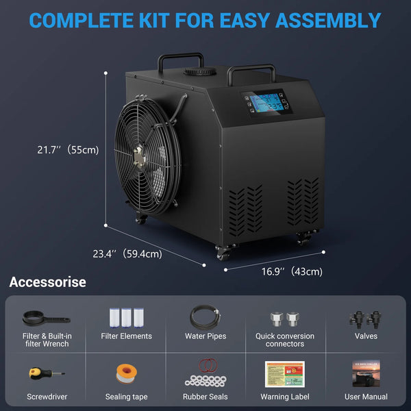 1HP Water Chiller with 3-Stage Filtration and App Control