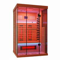 Full Spectrum Infrared Sauna, 1–2 Person Canadian Hemlock Indoor Sauna with Red Light Therapy, Resonance Speakers & Panoramic Glass Door