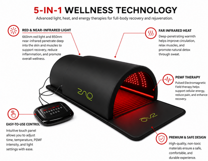 ZAQ ZUNA Pro Far Infrared PEMF, Infrared, Red Light Sauna Dome – Full-Body Wellness